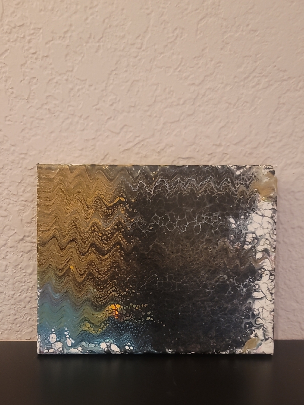 Abstract Fluid Art Canvas in Black, Gold, Blue